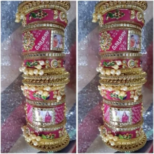 Personalised Photo Bangles or Chuda Pink Colour