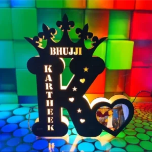 Personalized Single LED Name Letter with Photo Wooden Frame