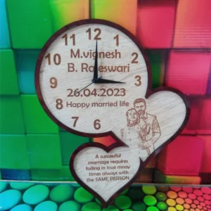 Customised Wooden Wall Clock Round with Heart Shape