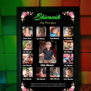 Baby First Year 12 Photo Frame with Birth Details | Personalized Baby Memory Frame India