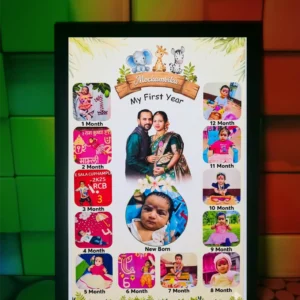 Baby 12 Month Memory Photo Frame with Birth Details | Custom First Year Collage Frame India