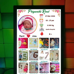 Instagram Style 12 Month Baby Photo Frame with Birth Details | Personalized Newborn Memory Frame India