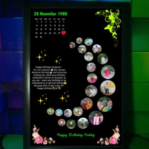 Moon Shape Photo Frame with 25–30 Photos, Name and Date | Personalized Birthday and Anniversary Gift