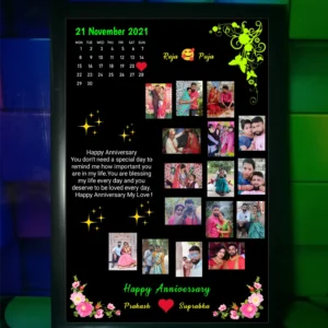Personalized 17 Photo Collage Frame with Calendar and Name | Custom Birthday and Anniversary Gift